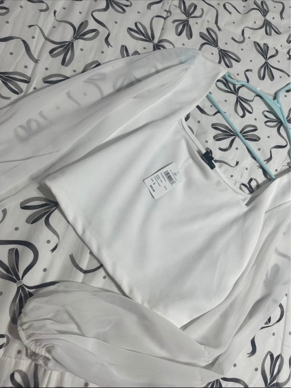 Windsor White Sheer-Sleeve Cropped Bandeau Top